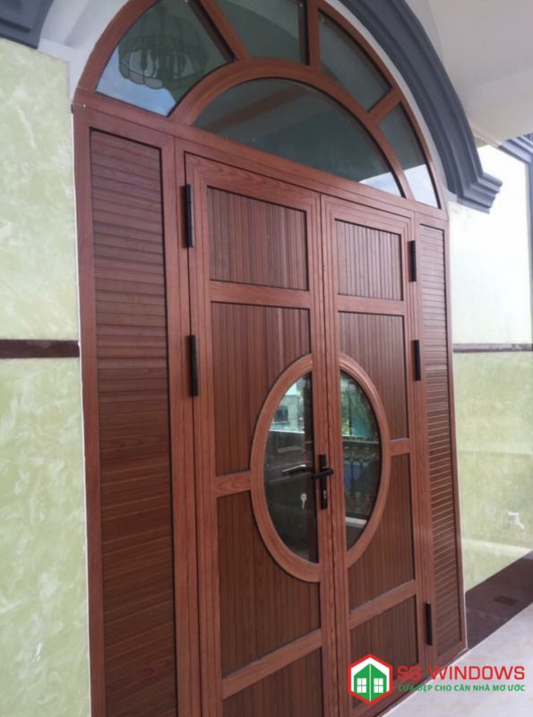 Mẫu cửa nhôm xingfa màu giả gỗ đẹp thẩm mỹ